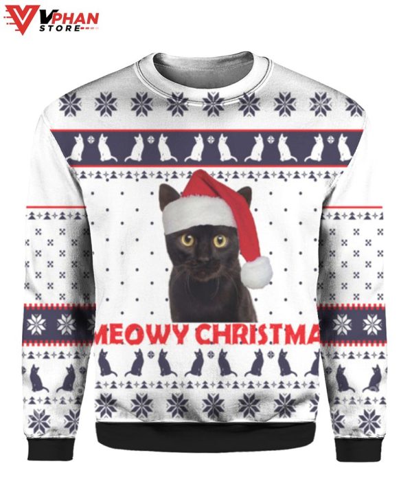 Meowy Christmas Ugly Sweater, Cute Funny Cat Sweater