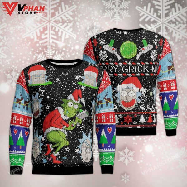 Merry Grickmas Grinch Rick And Morty Ugly Christmas Sweater