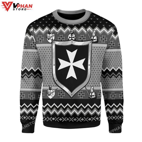 Merry Xmas Black And White Knights Hospitaller Ugly Christmas Sweater