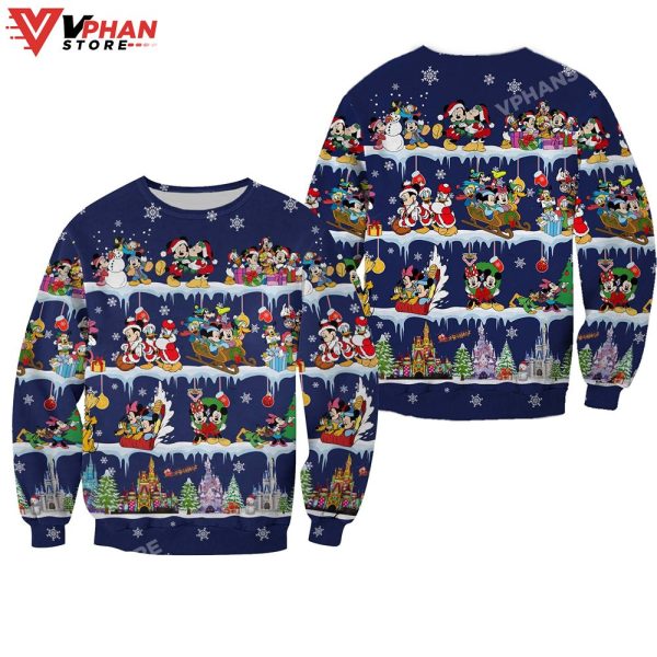 Mickey And Friends Pattern Xmas Blue 2023 Ugly Christmas Sweater