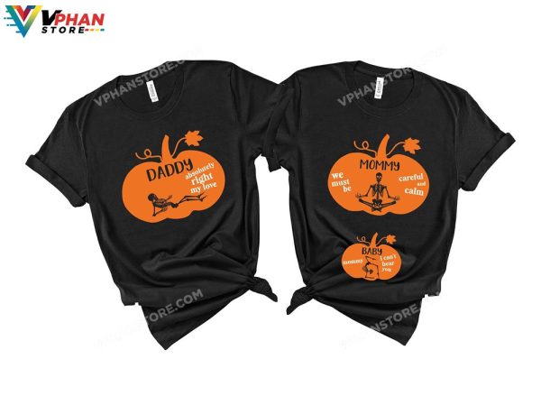 Mommy Daddy Baby Funny Pumpkin Pregnancy Announcement T-Shirt Prenant Couple Halloween Costumes