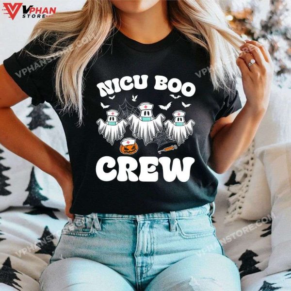 Nicu Boo Crew Ghost Pumpkin Halloween T-Shirt Nurse Women Costume