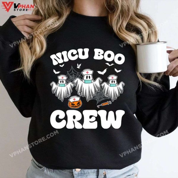 Nicu Boo Crew Ghost Pumpkin Halloween T-Shirt Nurse Women Costume