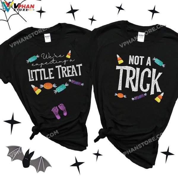 Not A Trick We’re A Expecting Little Treat Cute Couples Pregnancy Baby Announcement Reveal Shirt Gender Reveal Halloween Gift