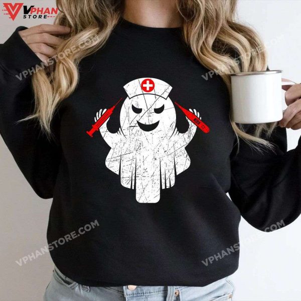 Nurse Ghost Scrub Top Halloween Vintage Retro Nurses T-Shirt, Nurse Halloween Costume