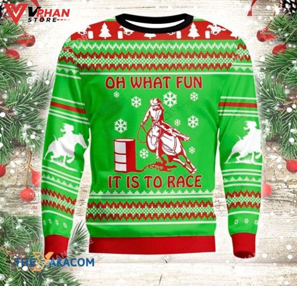 Oh What Fun Cowboy Barrel Racing Ugly Christmas Sweater