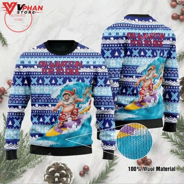 Oh What Fun It Is to Ride A Wave With Santa Claus Christmas Sweater