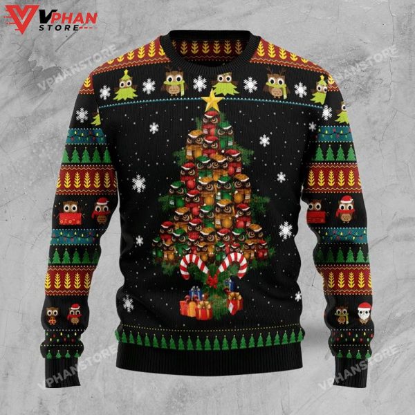 Owl Christmas Tree All Over Printed Sweater