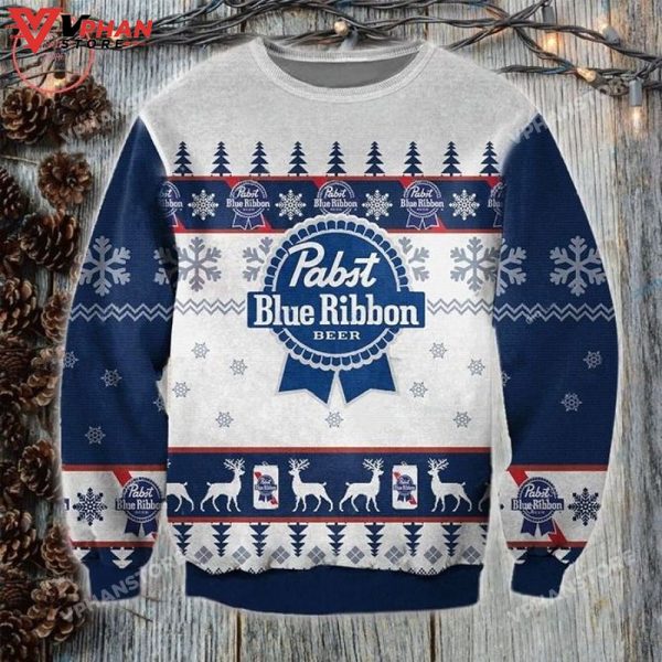 Pabst Blue Ribbon Beer Ugly Christmas Sweater All Over Printed