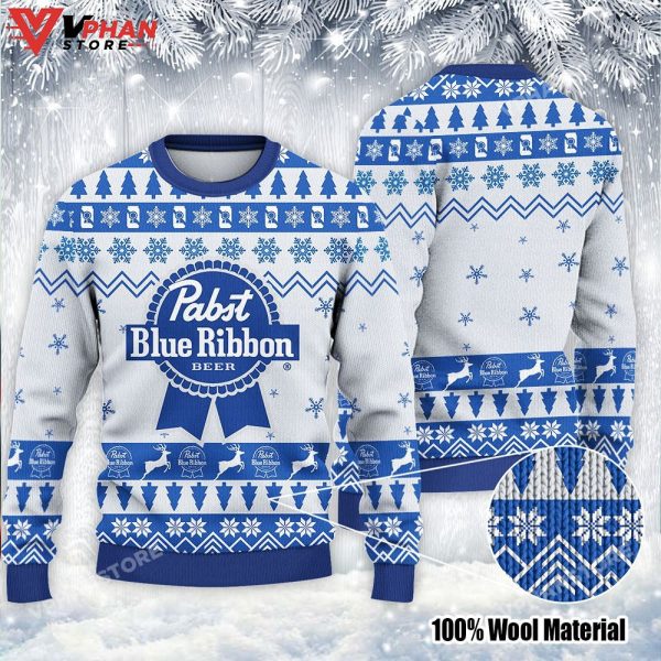 Pabst Blue Ribbon Beer Christmas Ugly Sweater