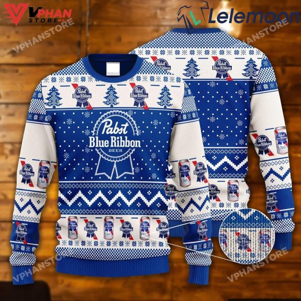 Pabst Blue Ribbon Ugly Christmas Sweater For Beer Lovers