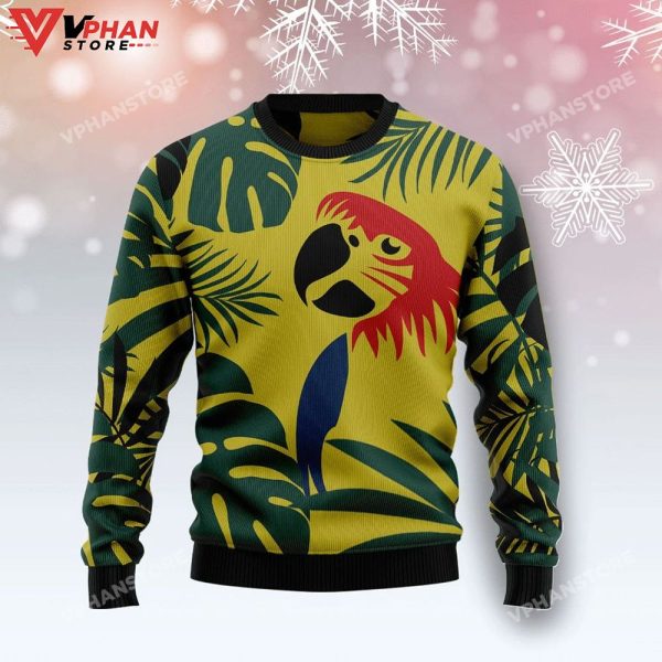 Parrot Tropical Leaf Ugly Christmas Sweater All Over Printed