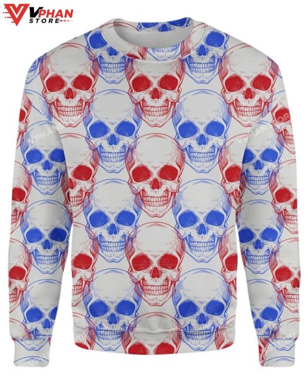 Patriotic Skulls Ugly Christmas Sweater All Over Printed