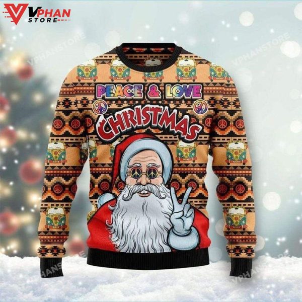 Peace And Love Christmas Santa Claus, Christmas Sweater All Over Printed