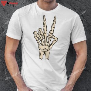 Peace Sign Bones Halloween Shirt Skeleton Hand Fingers T Shirt 1