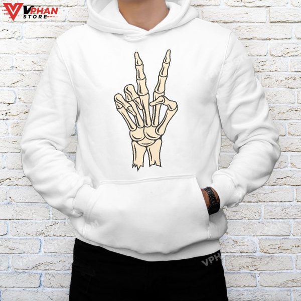 Peace Sign Bones Halloween Shirt Skeleton Hand Fingers T-Shirt