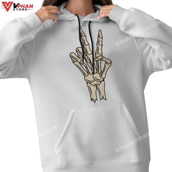 Peace Sign Bones Halloween Shirt Skeleton Hand Fingers T-Shirt