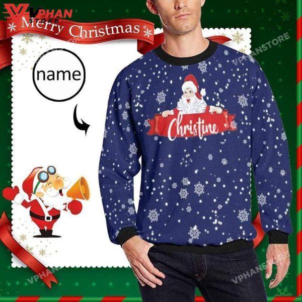 Personalized Christmas Santa Claus Navy Custom Name Ugly Christmas Sweater