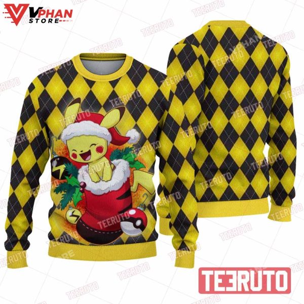 Pikachu Christmas Agyle Knitted, Ugly Christmas Sweater