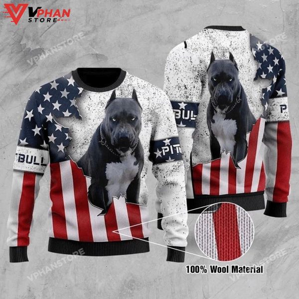 Pitbull American Flag Ugly Christmas Sweater