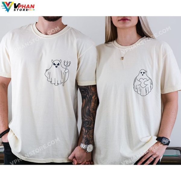 Pocket Cute Ghost Couple Halloween Shirt Couples Halloween Costumes