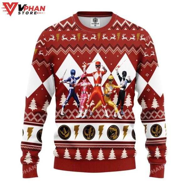 Power Ranger Red All Over Printed Sweater, Ugly Sweater