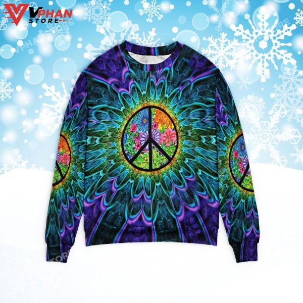 Psychedelic Hippie Peace Christmas Sweater, Vintage Basic Costume