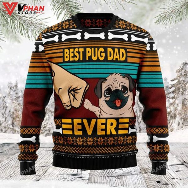 Pug Best Dog Dad 3D Sweater, Ugly Christmas Sweater