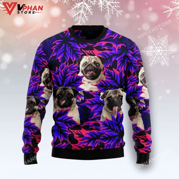 Pug Leaves 3D Sweater, Ugly Christmas Sweater