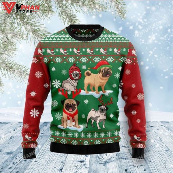 Pug Snow Day All Over Printed Sweater, Christmas Sweater