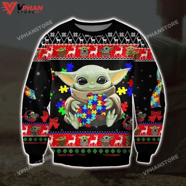 Puzzles Autism Baby Yoda Christmas Ugly Sweater