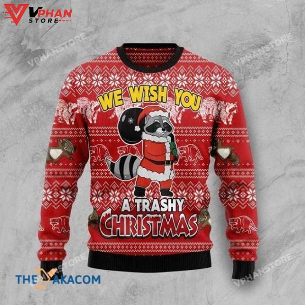 Raccoon We Wish You A Trashy Christmas 3D Sweater, Christmas Sweater