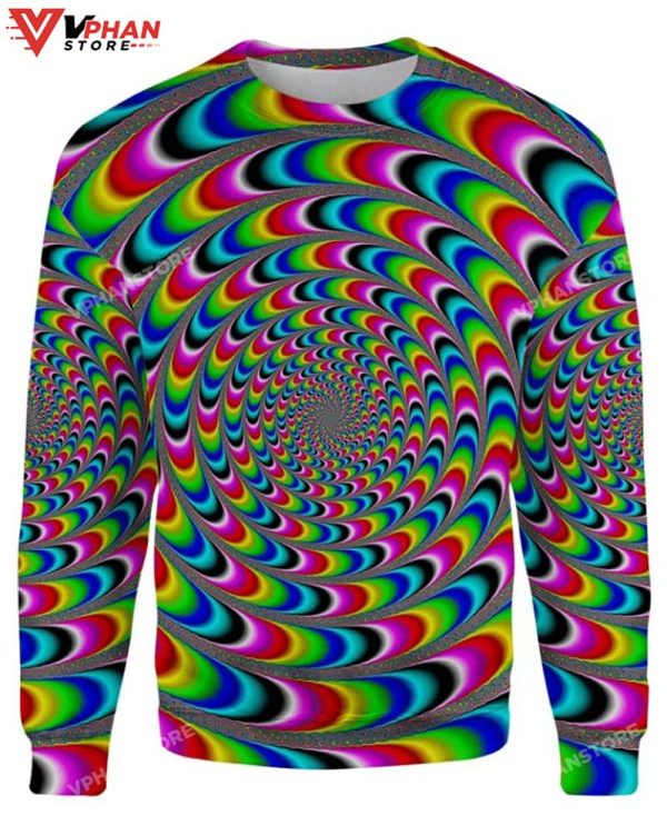 Rainbow Illusion All Over Printed Sweater, Ugly Christmas Sweater