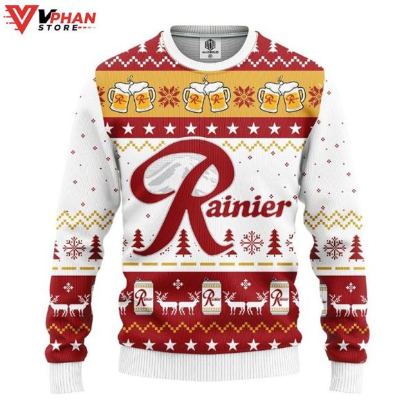 Rainier Beer Merry Xmas Ugly Christmas Sweater Wool Knitted