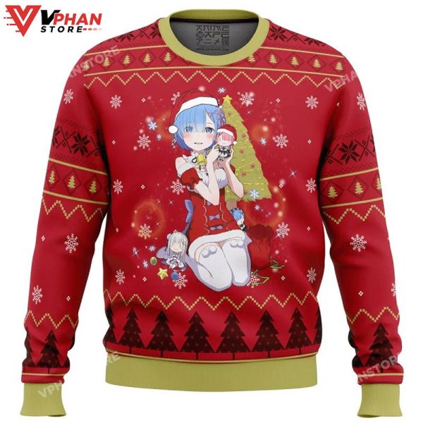 Re Zero Rem Christmas All Over Printed Sweater, Ugly Sweater