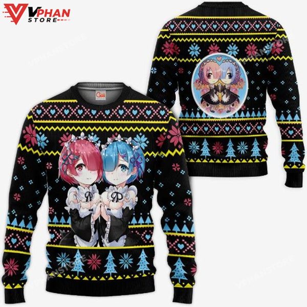 Re Zero Rem Ram Anime Xmas Ugly Christmas Sweater