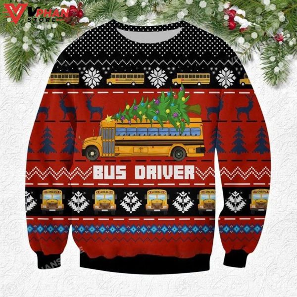 Red Bus Driver Christmas 3D Sweater, Ugly Sweater