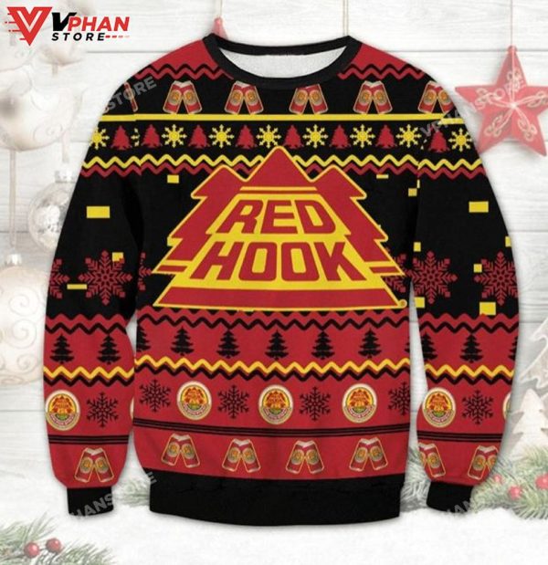 Red Hook Beer Ugly Xmas Wool Knitted Sweater, Christmas Sweater