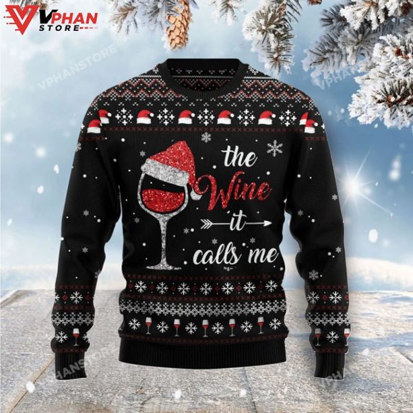 Red Wine It Calls Me G All Over Printed Sweater, Ugly Christmas Sweater