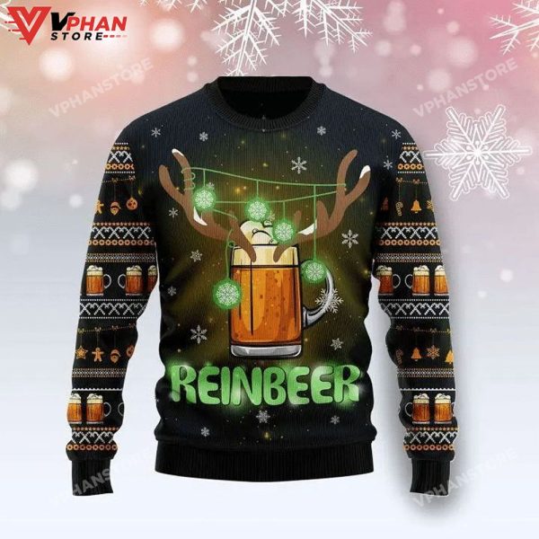 Reinbeer Awesome All Over Printed Sweater, Ugly Christmas Sweater