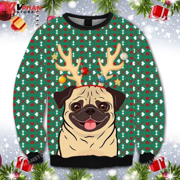 Reindeer Pug Christmas, Ugly Christmas Sweater