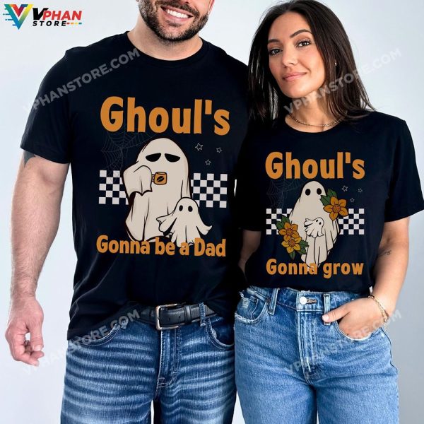 Retro Ghost Matching Couple Pregnancy Reveal Funny Baby Announcement Halloween Shirt Maternity New Mom To Be Gift