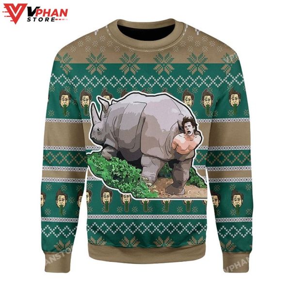 Rhino Giving Birth All Over Printed Sweater, Ugly Christmas Sweater