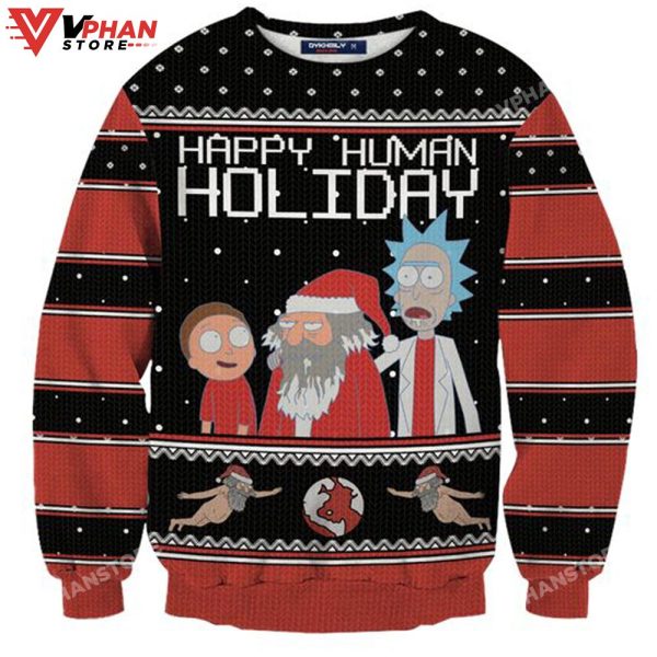 Rick And Morty Happy Human Holiday Ugly Christmas Sweater