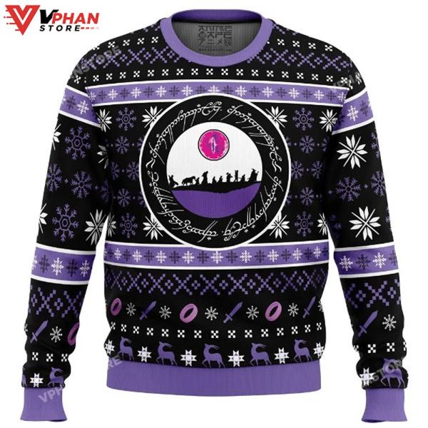 Ring Language The Lord Of The Rings Black Purple Christmas Ugly Sweater