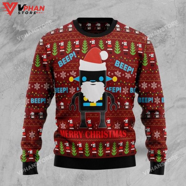 Robot Santa All Over Printed Sweater, Ugly Christmas Sweater