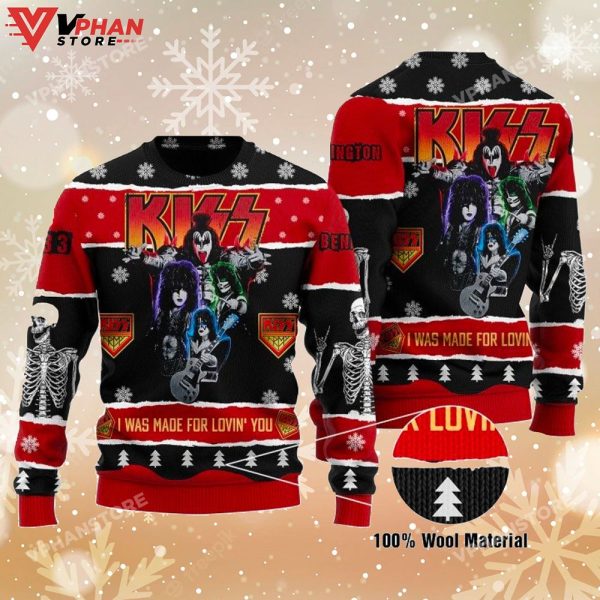 Roll ‘n Rock I Was Made For Lovin You Kiss Band Custom Ugly Christmas Sweater