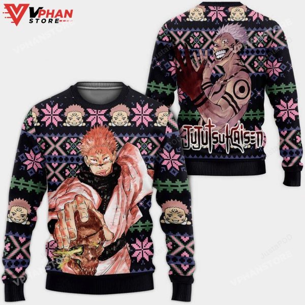 Ryomen Sukuna Anime Manga Jujutsu Kaisen Anime Christmas Wool Knitted Ugly Sweater