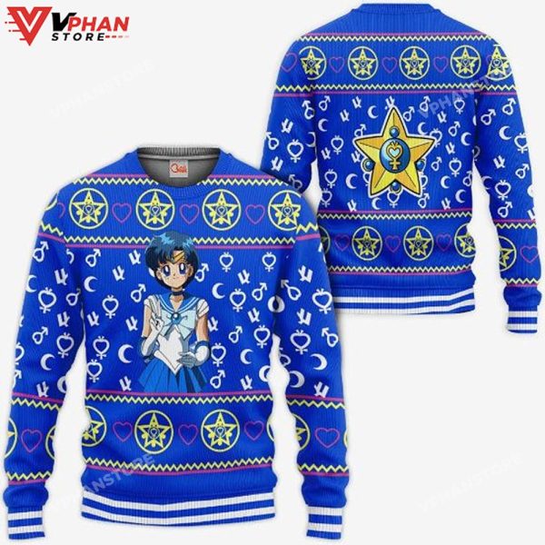 Sailor Mercury Ugly Christmas Sailor Moon Anime Ugly Christmas Sweater