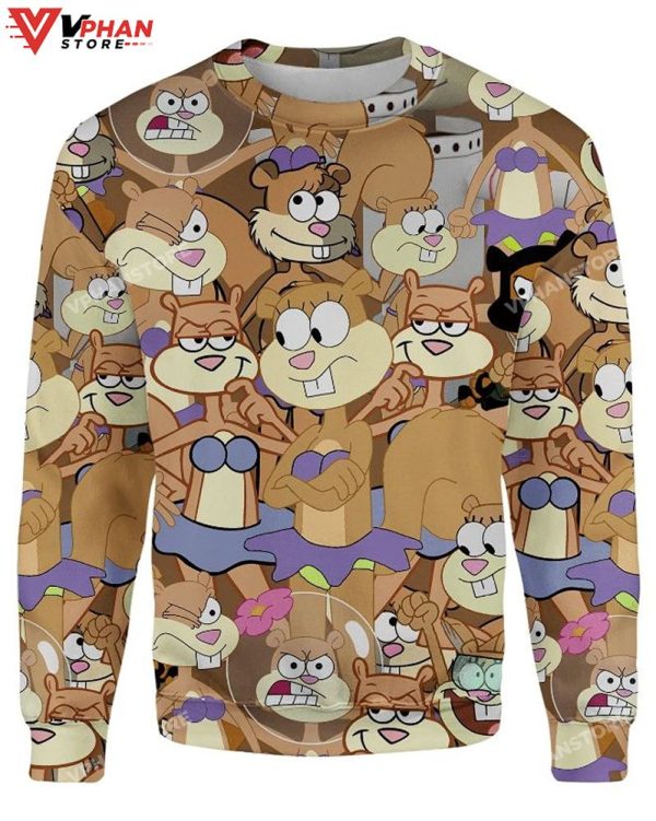 Sandy Cheeks Full Print 3D Sweater, Ugly Christmas Sweater